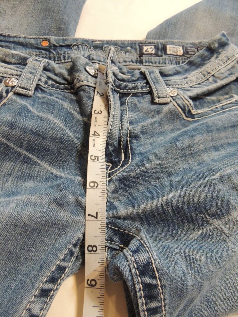 Miss Me Jeans Signature Bootcut Woman 29 Blue White Pocket Distressed Denim Jean - Picture 7 of 10